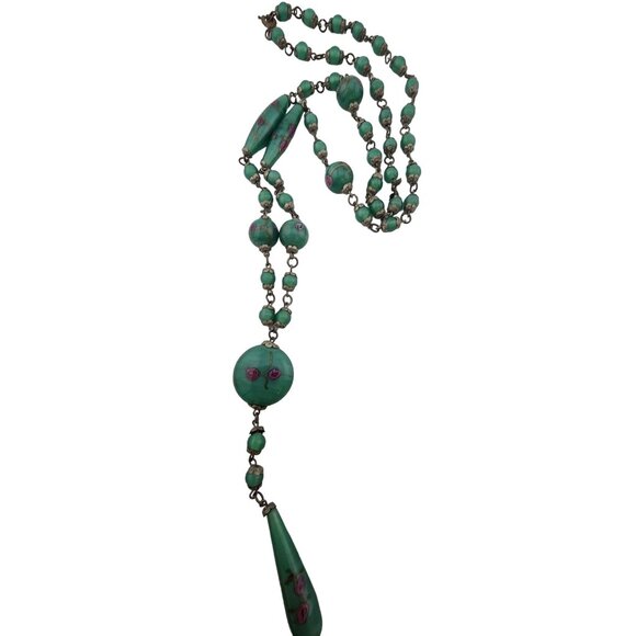 Antique Glass and Wedding Cake Bead Sautoir Necklace (A3395) - Picture 2 of 5